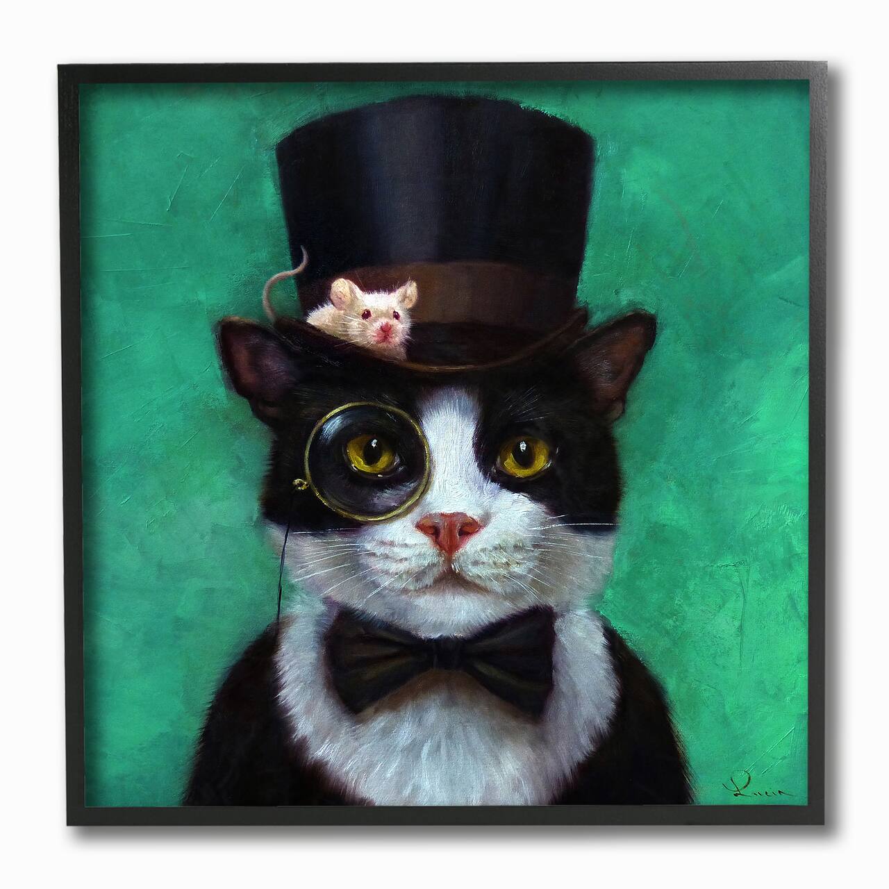 Stupell Industries Good Sir Top Hat Cat with a Mouse and A Monacle Turquoise Painting, 12" x 12"